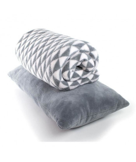 PAVILLON D\'INTERIEUR Set plaidcoussin Loelia 130x150cm / 30x50cm  Gris