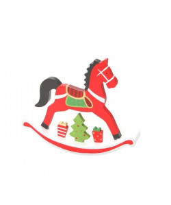 Sujet cheval a bascule 17,5x15x3 cm rouge, vert, noir et blanc