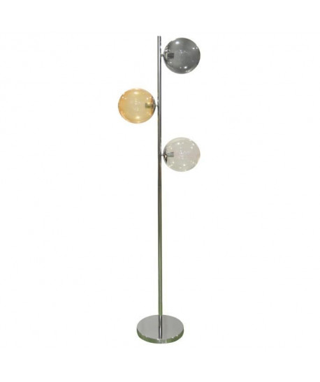 Lampadaire droit en métal chromé avec boules en verre et filaments métalliques  Interrupteur pied  H 155cm