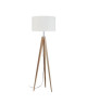 IDUN Lampadaire trépied bois massif naturel style scandinave  Abatjour cylindrique en coton écru