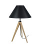 IDUN Lampadaire  lampe a poser trépied bois massif naturel IDUN  Style scandinave  Abatjour conique en coton noir