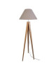 IDUN  Lampadaire  lampe a poser trépied bois massif naturel style scandinave  Abatjour conique en coton taupe