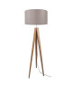 IDUN Lampadaire  lampe a poser trépied bois massif naturel IDUN style scandinave  Abatjour cylindrique en coton taupe