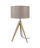IDUN Lampadaire  lampe a poser trépied bois massif naturel style scandinave  Abatjour cylindrique en coton taupe