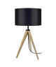 IDUN Lampadaire  lampe a poser trépied bois massif naturel style scandinave  Abatjour cylindrique coton noir