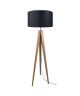 IDUN Lampadaire  lampe a poser trépied bois massif naturel style scandinave  Abatjour cylindrique coton noir