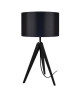 Lampadaire  Lampe a poser trépied bois massif noir IDUN style scandinave  Abatjour cylindrique coton noir