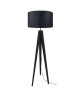 Lampadaire  Lampe a poser trépied bois massif noir IDUN style scandinave  Abatjour cylindrique coton noir