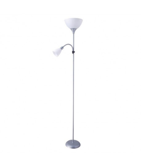 FIZZ Lampadaire LED a 2 lumieres avec liseuse argent E27 10W 806 Lumens 3000K  E14 5W 470 Lumens 3000K