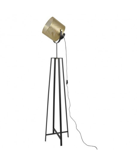 HUTON Lampadaire en métal  Laiton et noir  H161 cm  Ř 36 cm  E27 60 W