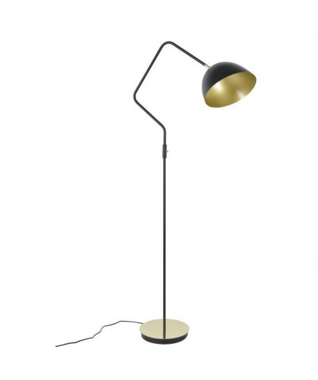 MILES Lampadaire en métal  Tete articulée  H : 174 cm  Noir et laiton  E27 15W