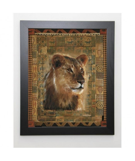 HEFFERAN Image encadrée Lion  47x57 cm  Marron