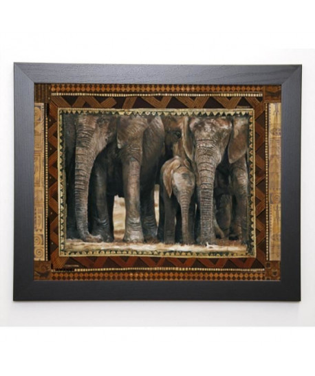 HEFFERAN Image encadrée Elephants 47x57 cm Marron