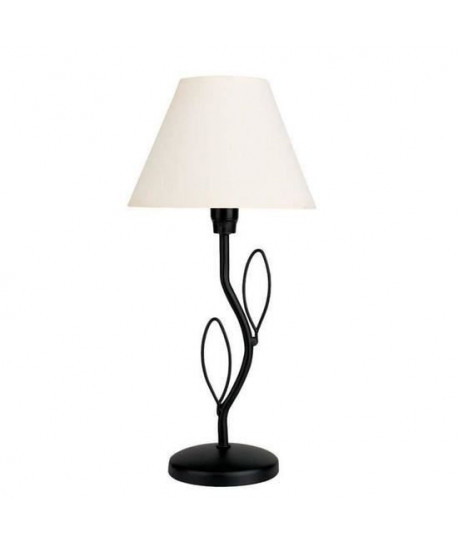 Lampe a poser en fer forgé noir  abatjour en coton blanc  H37 cm