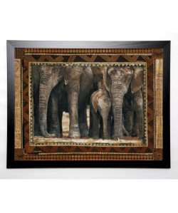 HEFFERAN Image encadrée Elephants 67x87 cm Marron