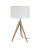 IDUN Lampe a poser scandinave trépied en bois naturel avec abatjour cylindrique en coton écru. Ampoule E27. Hauteur 56 cm