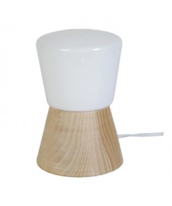 GRIFFO Lampe chevet cone bois et verre cone, hauteur 16 cm, naturel et opale