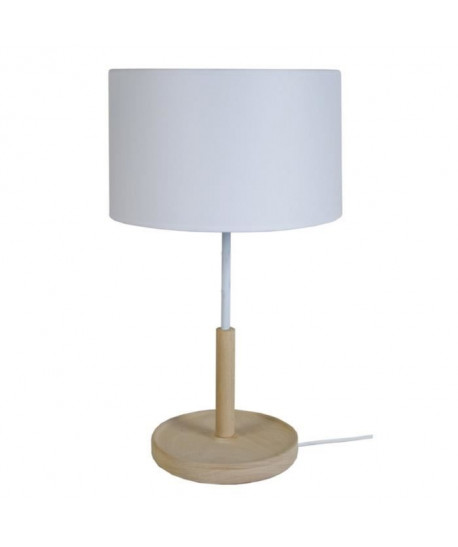 PISTACHE Lampe base bois, pistache, metal et abatjour cotton, hauteur 53 cm, bois et blanc