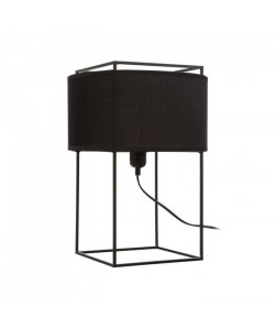 Lampe a poser contemporaine en métal noir  abatjour en coton noir  H40 cm