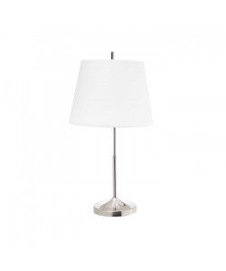 Lampe a poser en nickel satiné et abatjour en coton blanc  H53 cm