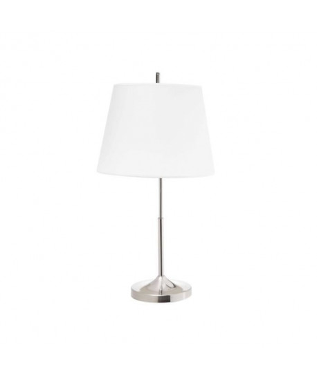 Lampe a poser en nickel satiné et abatjour en coton blanc  H53 cm