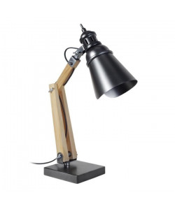 IRON, Lampe de bureau style industriel articulée 50cm, bois et métal E27 40W