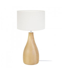 Lampe Bouteille bois  Abat jour coton cylindre  Bois naturel  E27