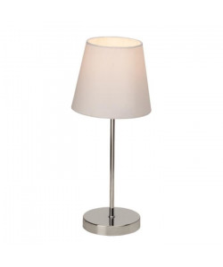 KASHA Lampe a poser/chevet tactile chrome et tissu blanc