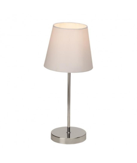 KASHA Lampe a poser/chevet tactile chrome et tissu blanc