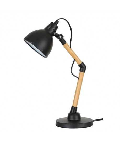 MANHATTAN Lampe a poser en bois et métal  H 37 x Ř 13,5 cm  Noir  E14 25W