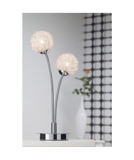 BELIS Lampe a poser 2 lumieres \"boule\" en métal décoré