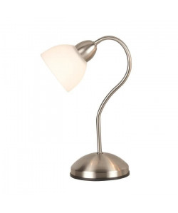 Lampe a poser nickel mat  Verre blanc  Variateur sensitif  19,5x13x31 cm