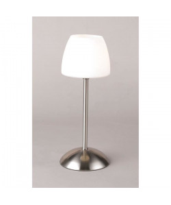 Lampe a poser nickel mat  Verre blanc  Variateur sensitif  Ř 13 x H 32 cm