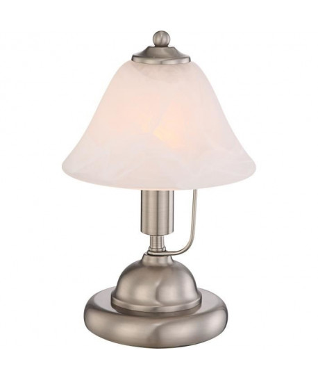 GLOBO LIGHTING Lampe a poser avec verre optique et interrupteur  Ř 17 x H 27 cm  Nickel Mat albâtre blanc