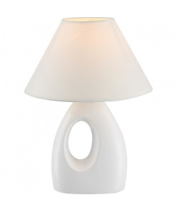 Lampe a poser céramique  Tissu blanc  Interrupteur  Ř 20 x H 26 cm  Blanc