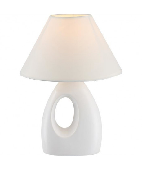 Lampe a poser céramique  Tissu blanc  Interrupteur  Ř 20 x H 26 cm  Blanc