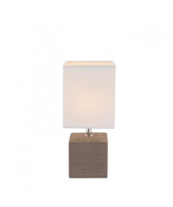 Lampe a poser céramique  Tissu blanc  Interrupteur  13x11x29 cm   Marron