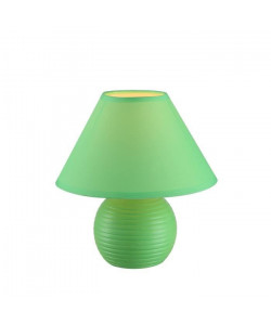 Lampe a poser céramique  Tissu vert pomme  Interrupteur  Ř 20 x H 20 cm  Vert pomme