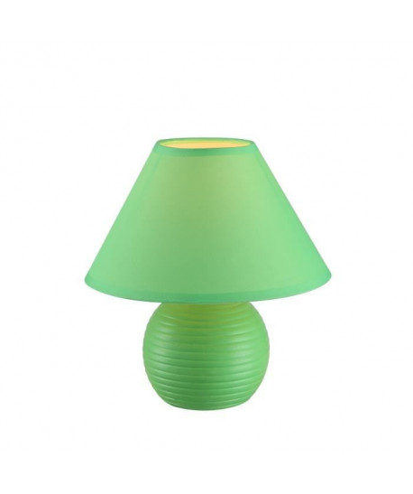 Lampe a poser céramique  Tissu vert pomme  Interrupteur  Ř 20 x H 20 cm  Vert pomme