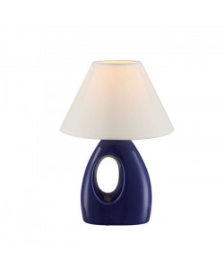 Lampe a poser céramique  Tissu blanc  Interrupteur  Ř 20 x H 26 cm  Bleu