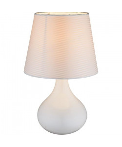 Lampe a poser céramique  Tissu blanc  Interrupteur  Ř 17 x H 27 cm  Blanc