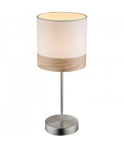 GLOBO LIGHTING Lampe a poser mat bois marron  Tissu beige  Interrupteur  Ř 15 x H 35 cm