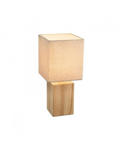 Lampe a poser  Tissu beige  Interrupteur  16x16x35 cm   Bois clair