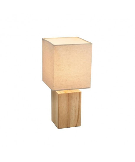 Lampe a poser  Tissu beige  Interrupteur  16x16x35 cm   Bois clair