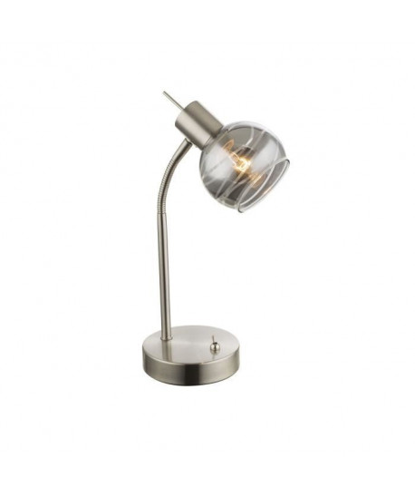 GLOBO LIGHTING Lampe a poser nickel mat  Verre fumé translucide  Interrupteur  217 mm x 120 mm x 340mm