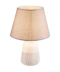 Lampe a poser céramique  Marbre  Tissu gris  Interrupteur  Ř 18 x H 41 cm