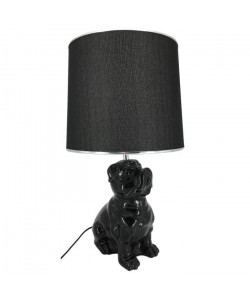 Lampe a poser en céramique forme chien hauteur 57 cm avec abatjour diametre 30 cm E27 15W noir liseret chrome