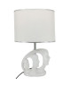 Lampe a poser en céramique forme visage hauteur 50 cm avec abatjour diametre 35 cm E27 15W blanc liseret chrome