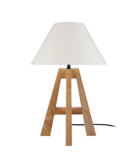 VIDAR 1 Lampe a poser Bois Hetre massif  30x30x54cm  Bois Cérusé/Écru