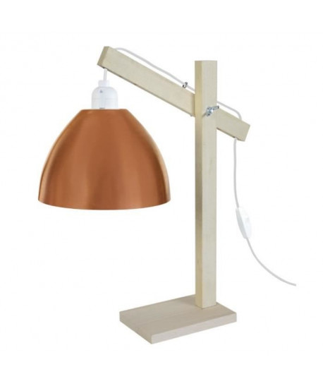 PILORI/CELICA 17 Lampe bureau Bois hetre acier  27x27x50cm  Naturel/Cuivre